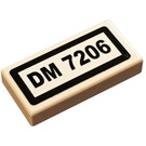 LEGO White Tile 1 x 2 with 'DM 7206' Sticker with Groove (3069)