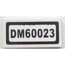 LEGO White Tile 1 x 2 with 'DM60023' Sticker with Groove (3069)