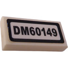 LEGO White Tile 1 x 2 with "DM60149" Sticker with Groove (3069)