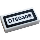 LEGO White Tile 1 x 2 with 'DT60306' Sticker with Groove (3069)