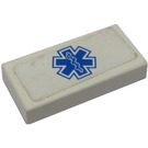 LEGO White Tile 1 x 2 with EMT Star of Life Sticker with Groove (3069)