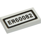 LEGO White Tile 1 x 2 with "ER60082" Sticker with Groove (3069)