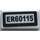 LEGO White Tile 1 x 2 with "ER60115" Sticker with Groove (3069)