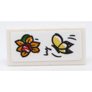 LEGO blanc Tuile 1 x 2 avec Fleur et Butterfly Autocollant avec rainure (3069)
