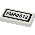 LEGO White Tile 1 x 2 with "FM60012" Sticker with Groove (3069)