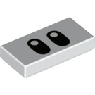 LEGO White Tile 1 x 2 with Foo Eyes with Groove (3069 / 76905)