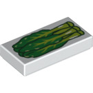 LEGO White Tile 1 x 2 with Green Gai Lan with Groove (3069 / 49926)