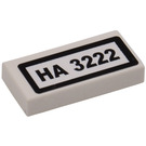 LEGO White Tile 1 x 2 with 'HA 3222' Licence Plate Sticker with Groove (3069)