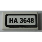 LEGO White Tile 1 x 2 with 'HA 3648' Sticker with Groove (3069)