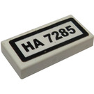 LEGO White Tile 1 x 2 with HA 7285 Sticker with Groove (3069)