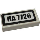LEGO White Tile 1 x 2 with 'HA 7726' Sticker with Groove (3069)