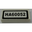 LEGO White Tile 1 x 2 with 'HA60052' Sticker with Groove (3069)