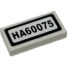 LEGO White Tile 1 x 2 with HA60075 Sticker with Groove (3069)