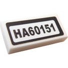 LEGO White Tile 1 x 2 with "HA60151" Sticker with Groove (3069)