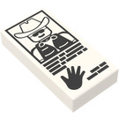 LEGO White Tile 1 x 2 with Hand Print and Cowboy with Groove (3069)