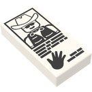 LEGO White Tile 1 x 2 with Hand Print and Cowboy with Groove (3069 / 82521)