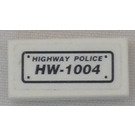LEGO White Tile 1 x 2 with 'HIGHWAY POLICE' and 'HW-1004' Sticker with Groove (3069)