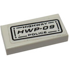 LEGO Wit Tegel 1 x 2 met 'HIGHWAY Politie' en 'HWP-09' Sticker met groef (3069)