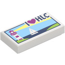 LEGO Weiß Fliese 1 x 2 mit I Love HLC Postcard mit Nut (3069 / 21213)