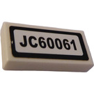LEGO White Tile 1 x 2 with "JC60061" Sticker with Groove (3069)