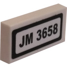 LEGO White Tile 1 x 2 with JM 3658 License Plate Sticker with Groove (3069)