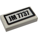 LEGO blanc Tuile 1 x 2 avec 'JM 7737' Autocollant avec rainure (3069)