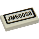 LEGO Wit Tegel 1 x 2 met "JM60058" Sticker met groef (3069)