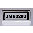 LEGO White Tile 1 x 2 with JM60200 License Plate Sticker with Groove (3069)
