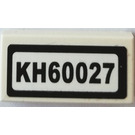 LEGO White Tile 1 x 2 with KH60027 Sticker with Groove (3069)