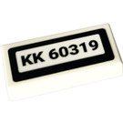 LEGO White Tile 1 x 2 with 'KK 60319' Sticker with Groove (3069)