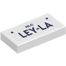 LEGO Weiß Fliese 1 x 2 mit ‘LEY-LA’ Number Platte Aufkleber mit Nut (3069)