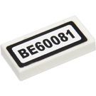 LEGO White Tile 1 x 2 with License Plate BE60081 Sticker with Groove (3069)