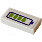 LEGO White Tile 1 x 2 with Lime Battery Charge Indicator Sticker with Groove (3069)