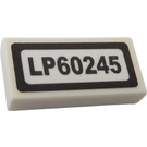 LEGO White Tile 1 x 2 with 'LP60245' Sticker with Groove (3069)