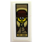 LEGO Weiß Fliese 1 x 2 mit Man mit Bowler Hut und Glasses Portrait Aufkleber mit Nut (3069)