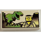 LEGO hvid Flise 1 x 2 med Minifig og Dinosaurus med rille (3069)