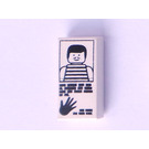 LEGO Weiß Fliese 1 x 2 mit Minifig mit Striped Shirt und Hand mit Nut (3069)