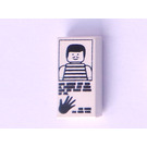 LEGO White Tile 1 x 2 with Minifig with Striped Shirt and Hand with Groove (3069 / 82520)