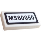 LEGO White Tile 1 x 2 with "MS60050" Sticker with Groove (3069)
