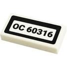 LEGO White Tile 1 x 2 with 'OC 60316' Sticker with Groove (3069)