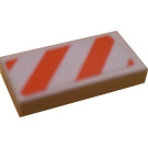 LEGO Wit Tegel 1 x 2 met Oranje en Wit Hazard Strepen Sticker met groef (3069)