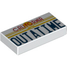 LEGO White Tile 1 x 2 with 'OUTATIME' with Groove (3069 / 15510)