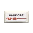 LEGO White Tile 1 x 2 with 'PACE CAR' and 'V-8' Sticker with Groove (3069)