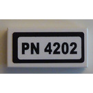 LEGO White Tile 1 x 2 with 'PN 4202' Sticker with Groove (3069)