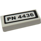 LEGO White Tile 1 x 2 with 'PN 4436' Sticker with Groove (3069)