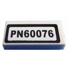 LEGO White Tile 1 x 2 with 'PN60076' Sticker with Groove (3069)