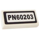 LEGO White Tile 1 x 2 with 'PN60203' Sticker with Groove (3069)