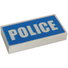 LEGO Weiß Fliese 1 x 2 mit Polizei (Preprinted) mit Nut (3069 / 93073)