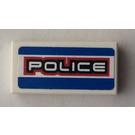 LEGO Weiß Fliese 1 x 2 mit "Polizei" Aufkleber mit Nut (3069)