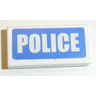 LEGO Wit Tegel 1 x 2 met Politie Sticker met groef (3069)
